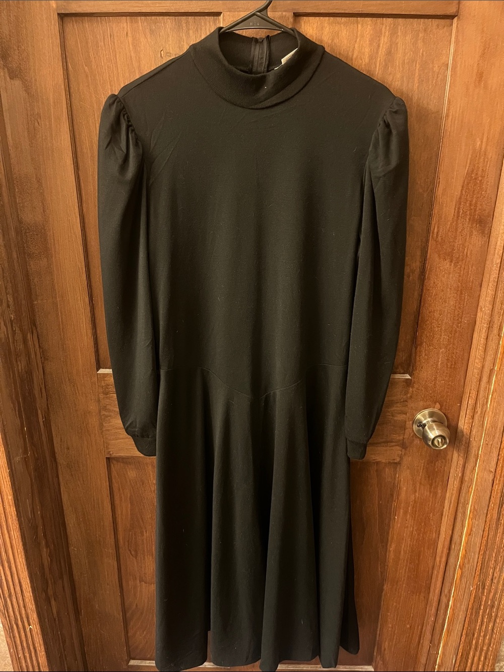 Vintage Chapter Two Black Long Sleeve Mock Neck Midi Dress with Drop Waist
